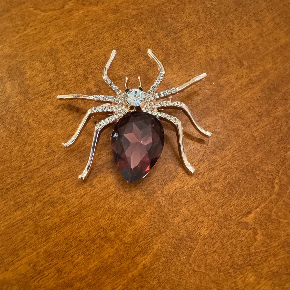 Silver and Purple Spider Brooch